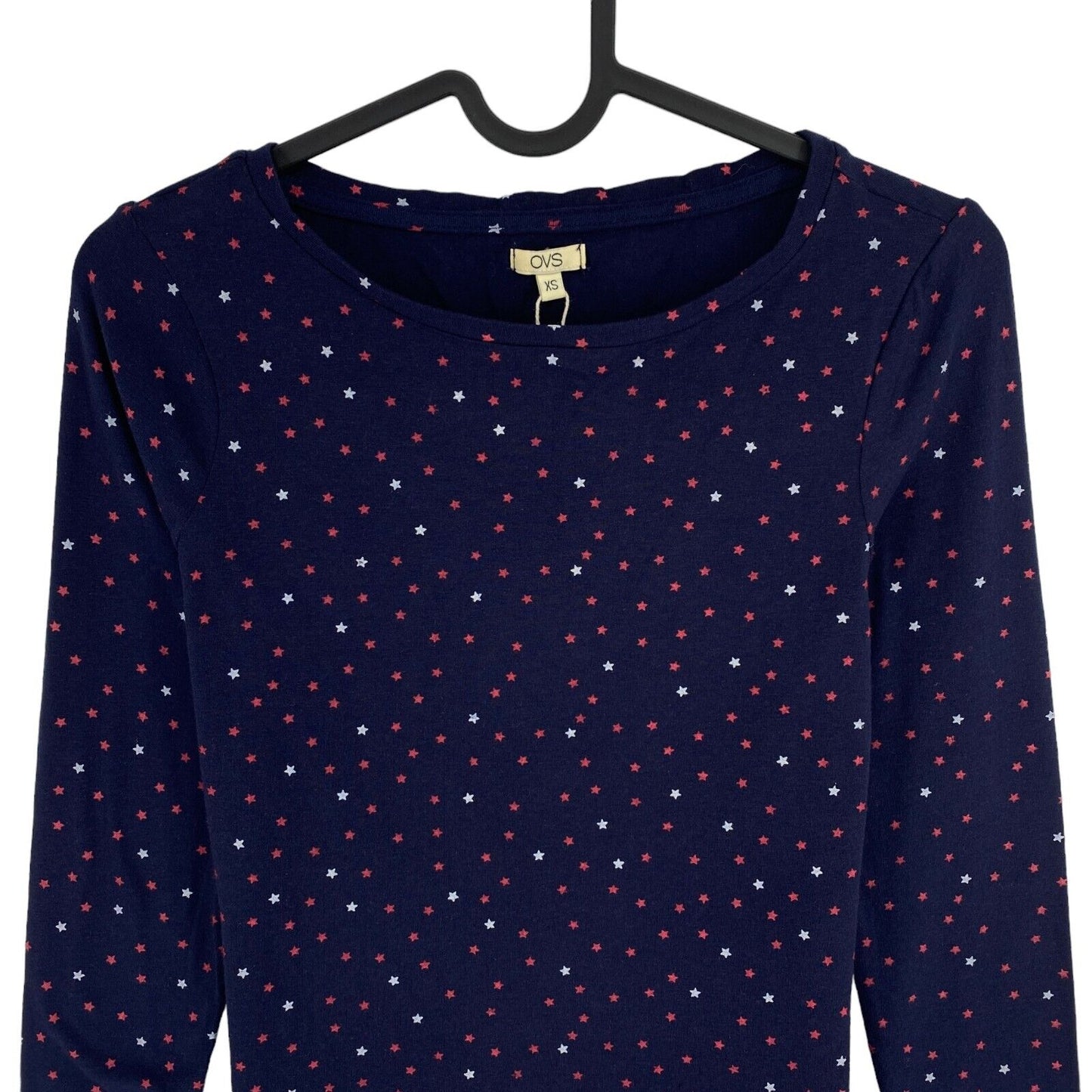 OVS Navy Blue Mini Star Print Long Sleeves Crew Neck T Shirt Size XS