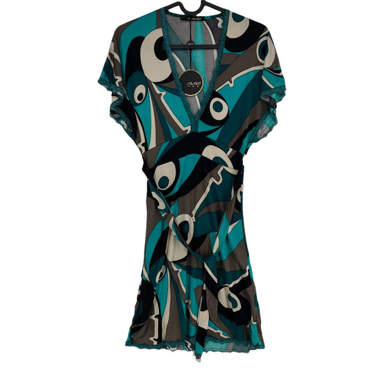 Paisley Teal Green Deep V-Neck Tunic Dress Size M