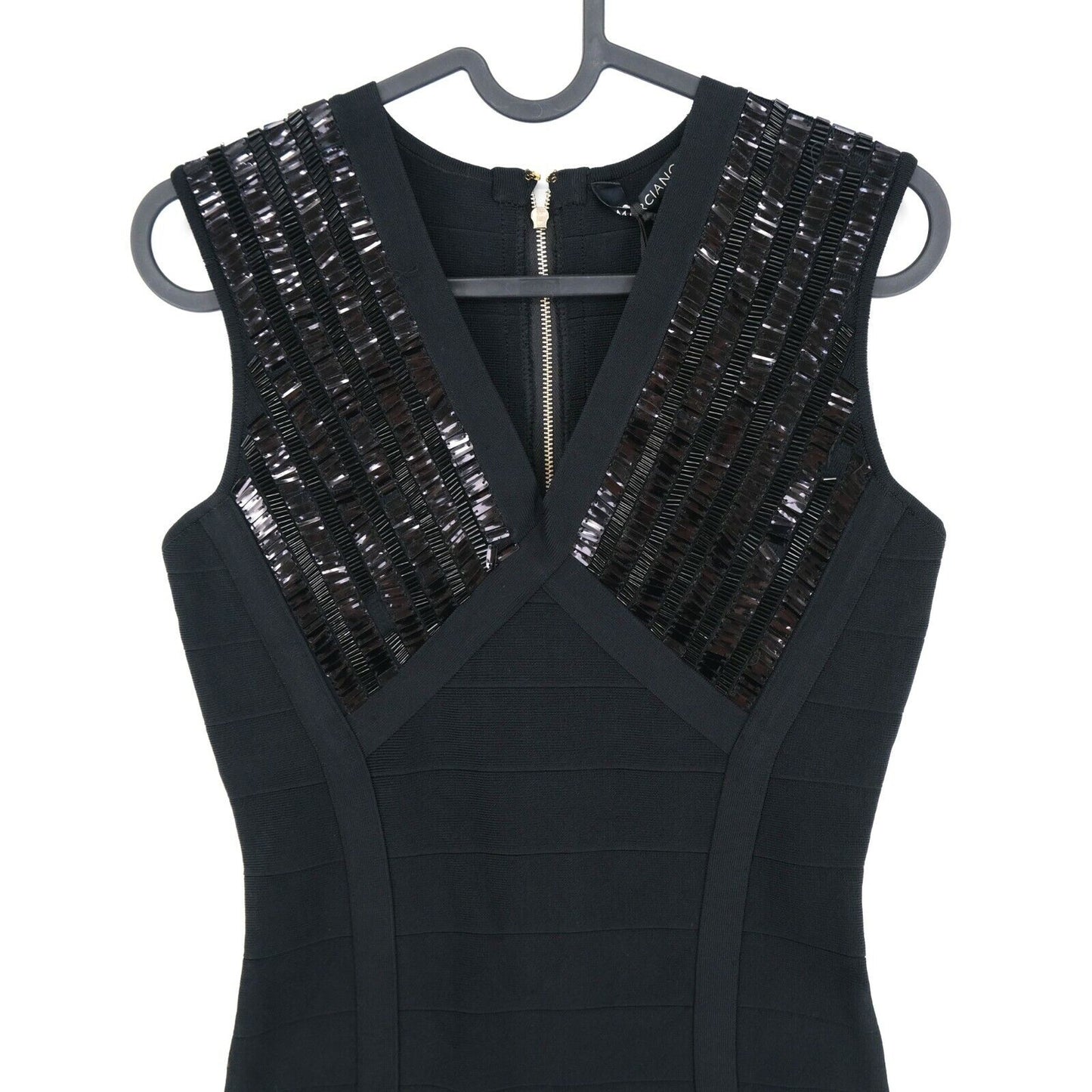 GUESS MARCIANO Black V Neck Beaded Bodycon Dress Size 2 - XS