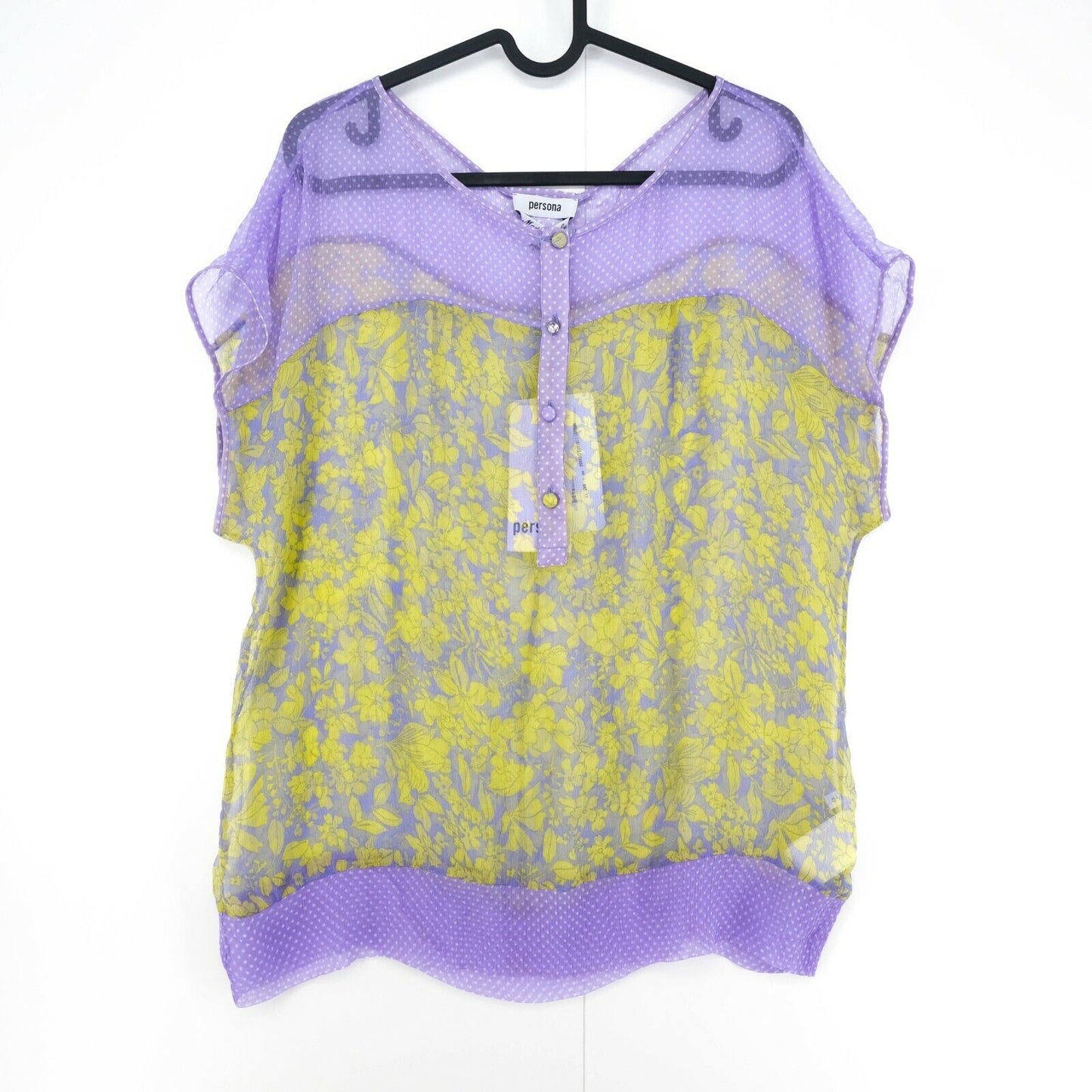 PERSONA Bluse mit Blumenmuster, 100 % Seide, violett, Größe EU 38, UK 10, US 8