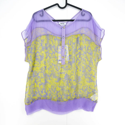 PERSONA Purple Flower Print 100% Silk Top Blouse Size EU 38 UK 10 US 8