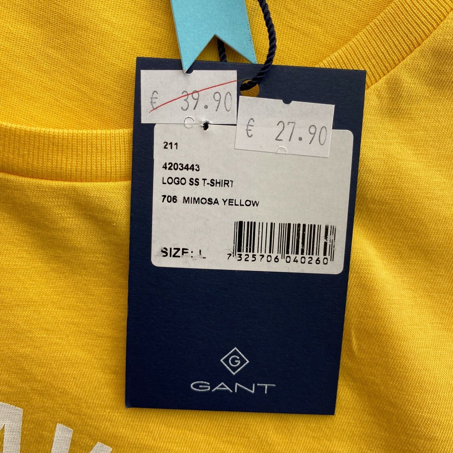 GANT Yellow Logo Crew Neck T Shirt Size L