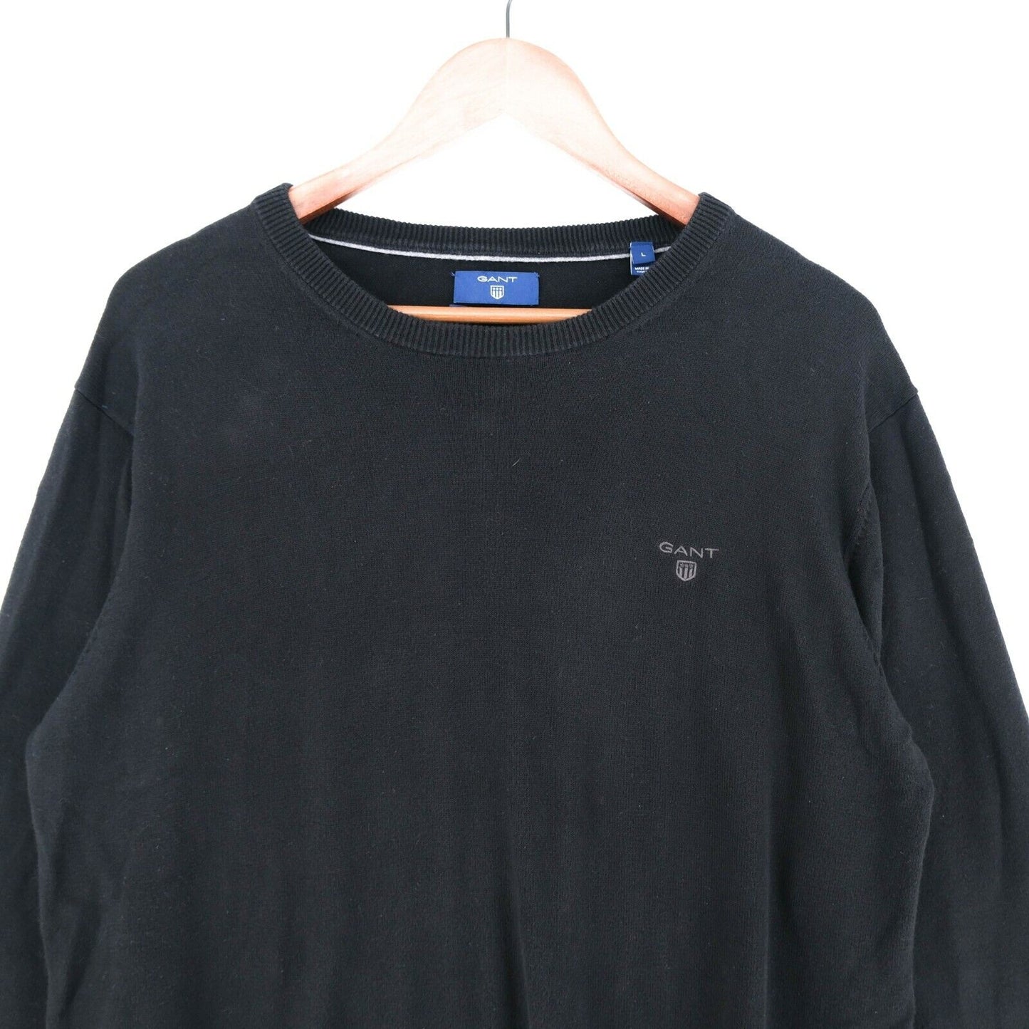 GANT Black Crew Neck Premium Cotton Jumper Sweater Pullover Size L