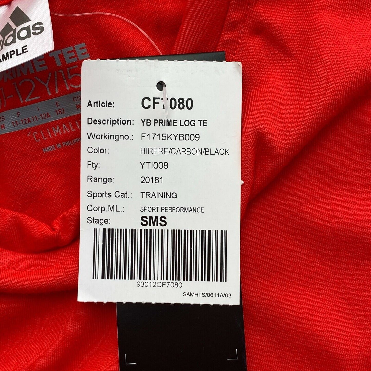 Adidas Climalite Youth Boys Red Prime Logo Crew Neck T Shirt Size 11 - 12 Years