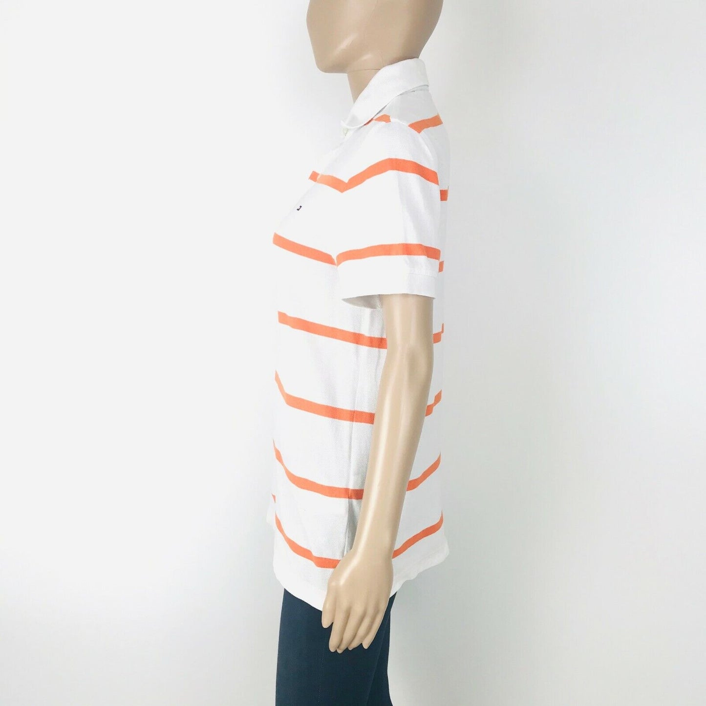 Tommy Hilfiger Women's Custom Fit White And Orange Striped Polo Shirt Size XS