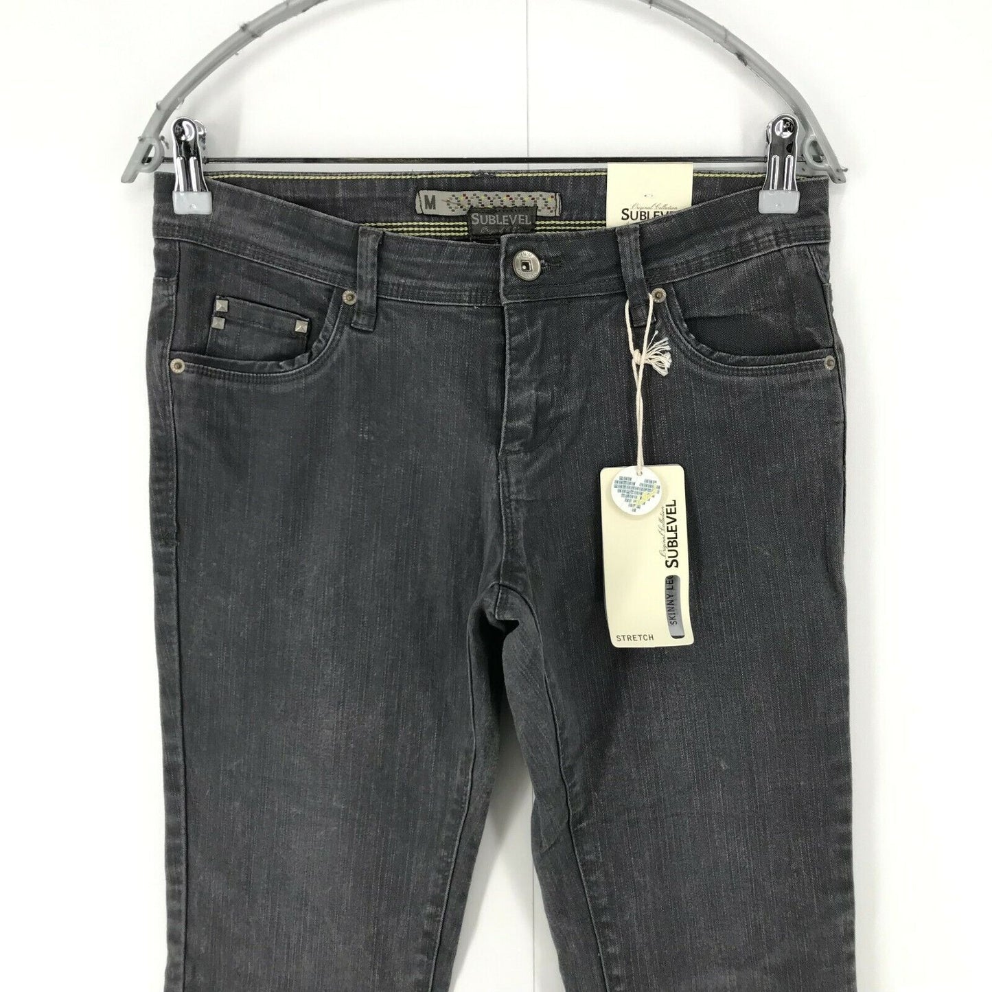 SUBLEVEL Damen Jeans Skinny Fit Dunkelgrau Größe M W30