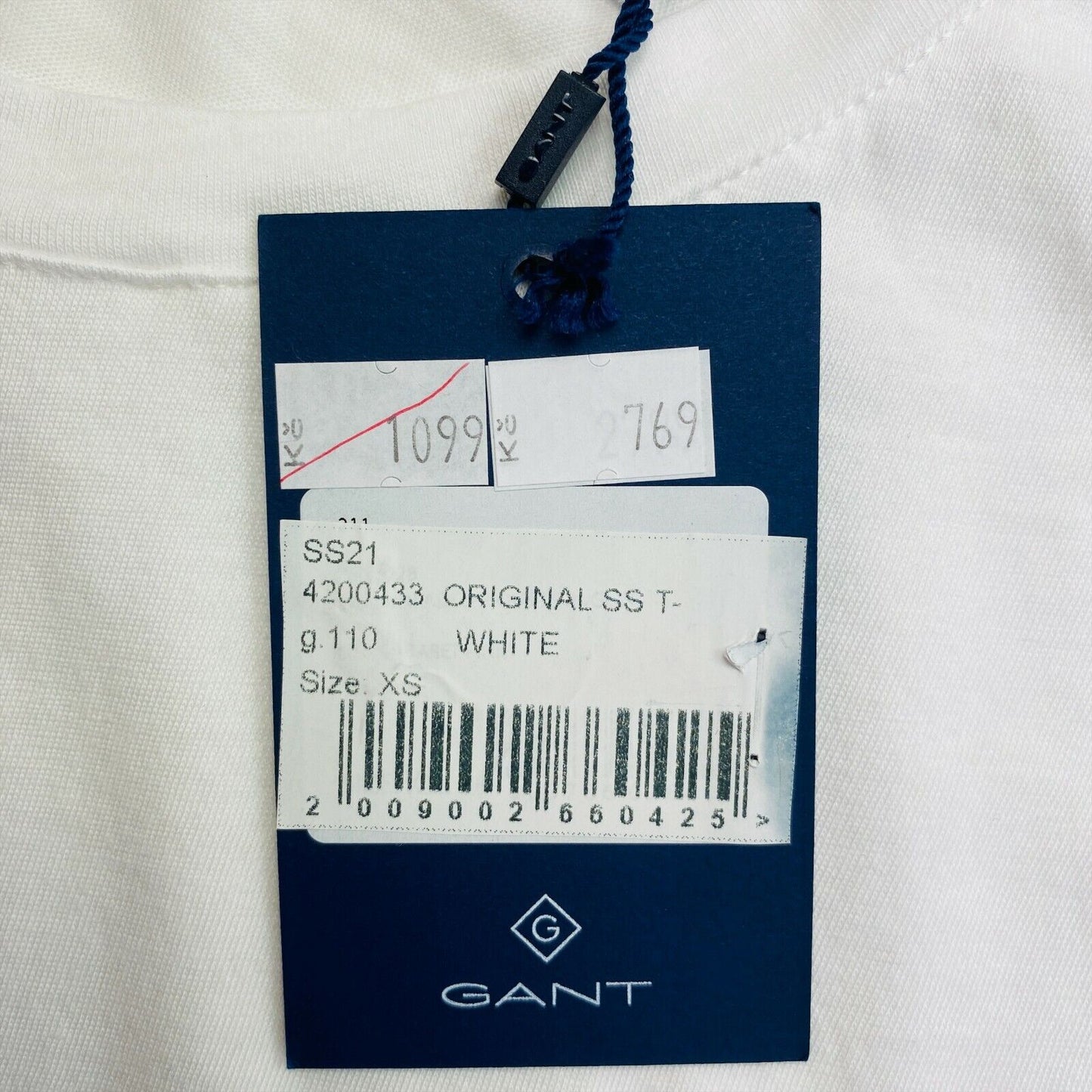 GANT White Original Crew Neck T Shirt Top Size XS