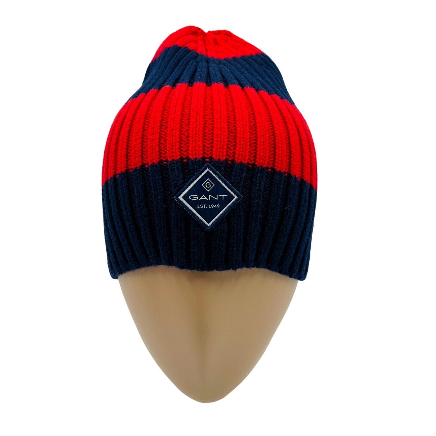 GANT Unisex Red & Blue Cotton Blend Beanie Hat One Size