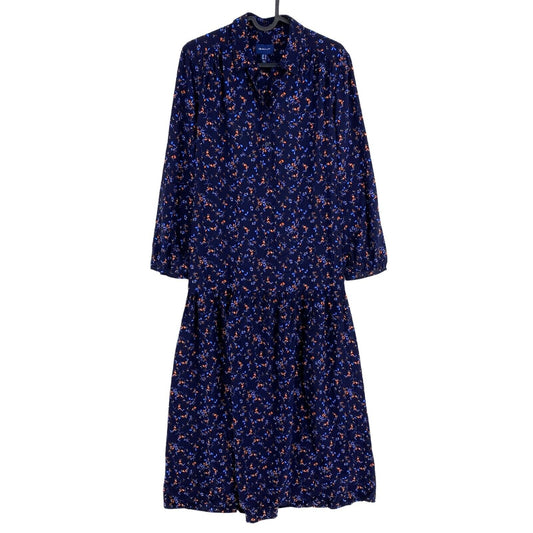 GANT Navy Blue Pleated Long Sleeves Floral Dress Size EU 36 UK 10 US 6