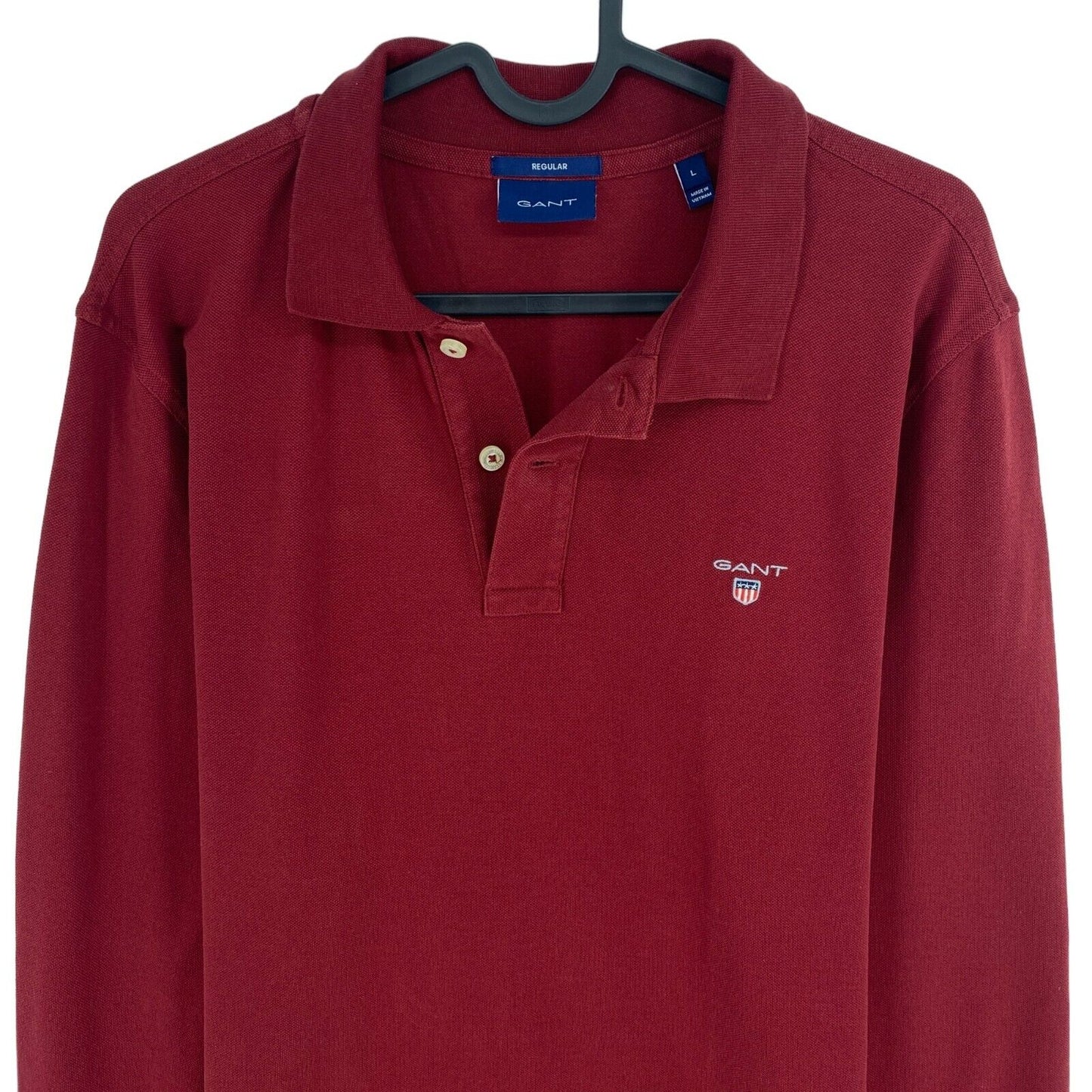 GANT Men Dark Red Original Pique Long Sleeves Polo Shirt Size L