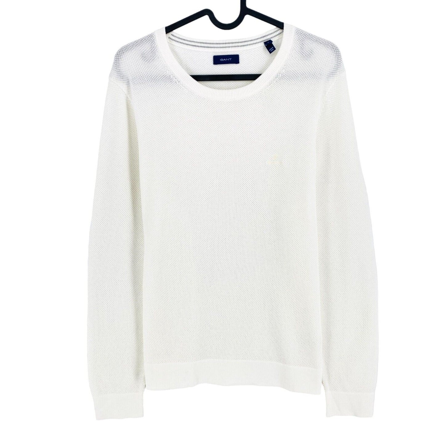 GANT White Cotton Pique Crew Neck Jumper Sweater Size S