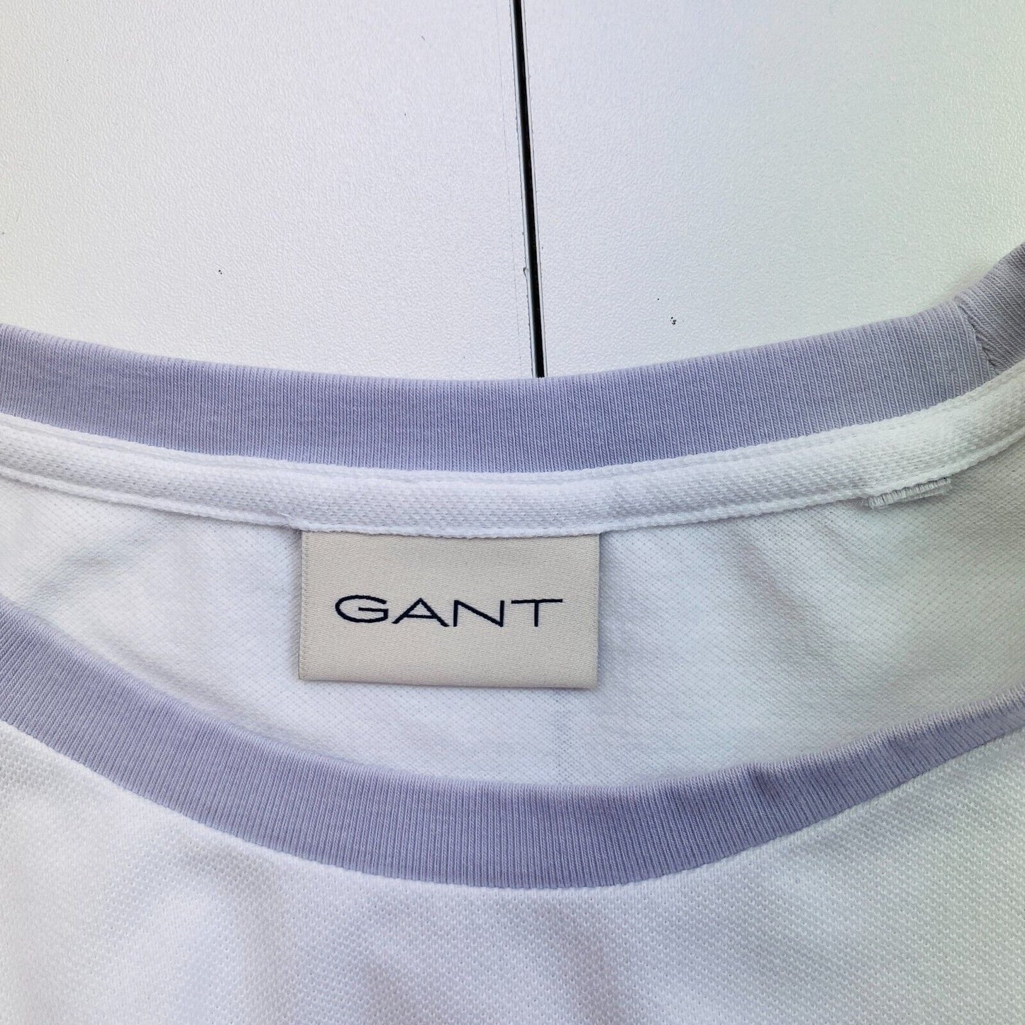 GANT Men White Pique Crew Neck Long Sleeves T Shirt Size M