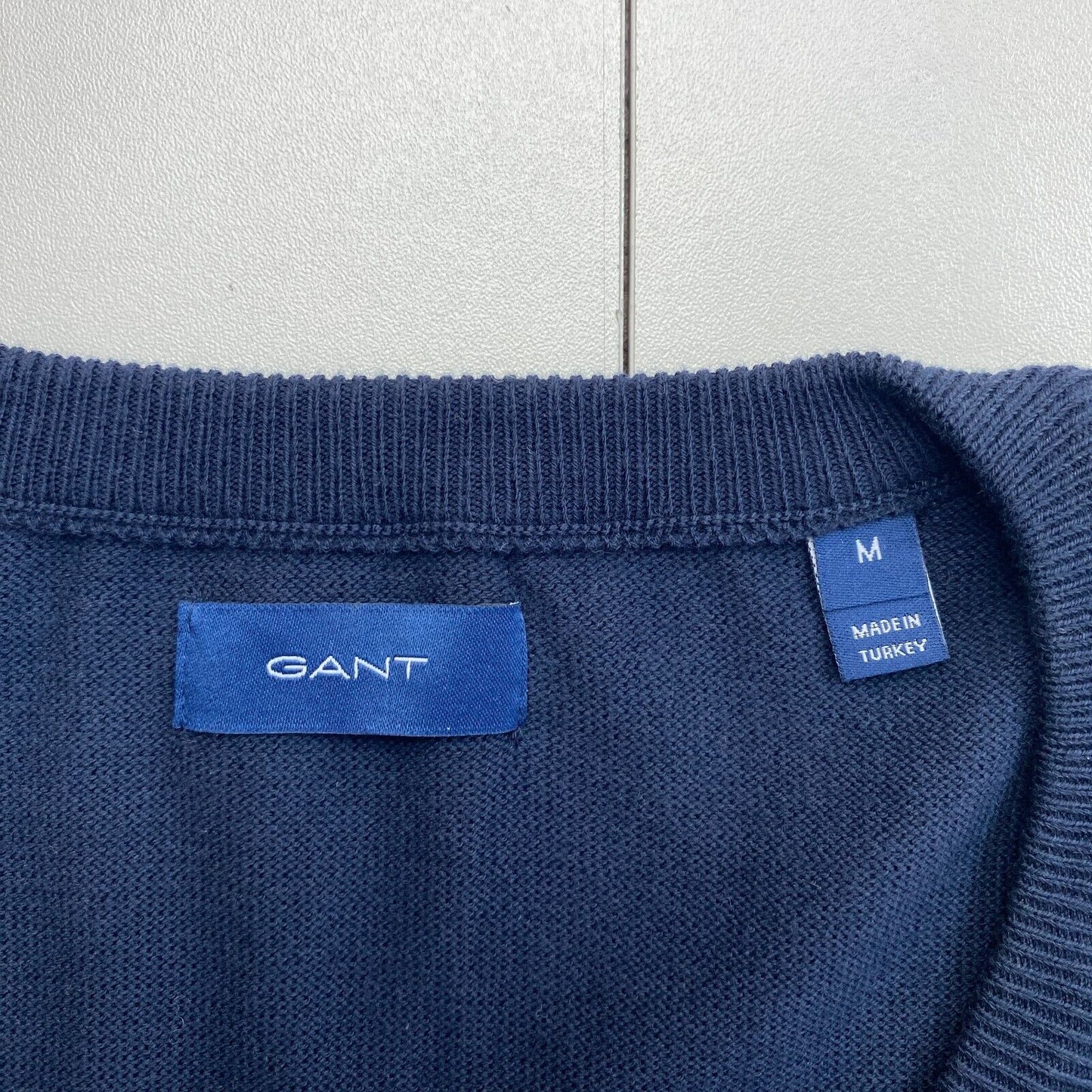 GANT Women Navy Blue Cotton V Neck Jumper Sweater Size M