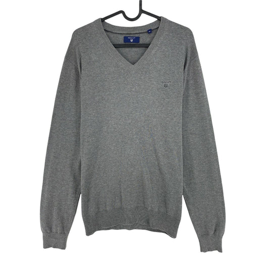 GANT Grey Premium Cotton V Neck Jumper Sweater Size M