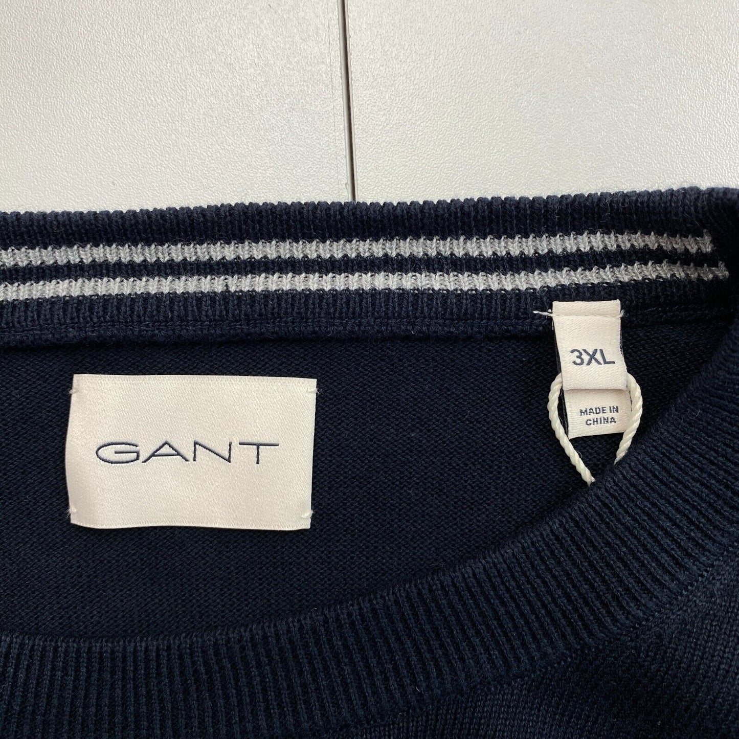 GANT Men Navy Blue Classic Cotton Crew Neck Sweater Pullover Size 3XL XXXL