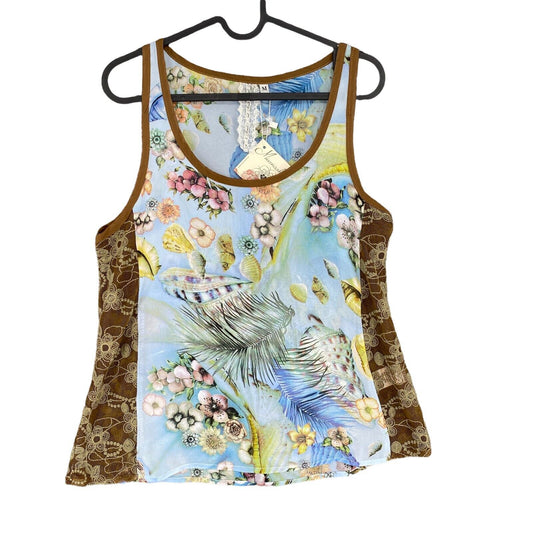 Mismash Floral Light Blue Sleeveless Round Neck Tank Top Size M