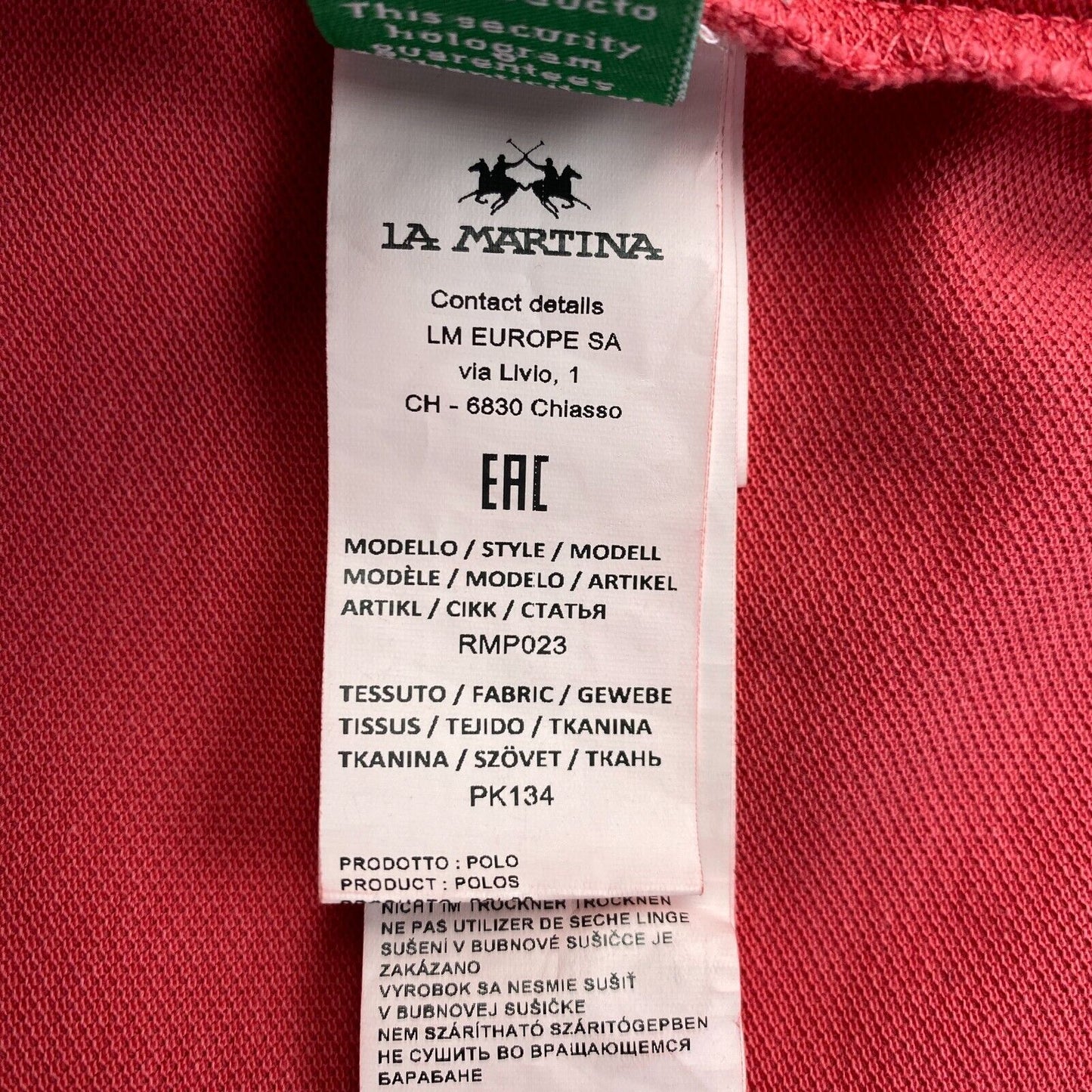 LA MARTINA Red Short Sleeves Polo Shirt Size XL