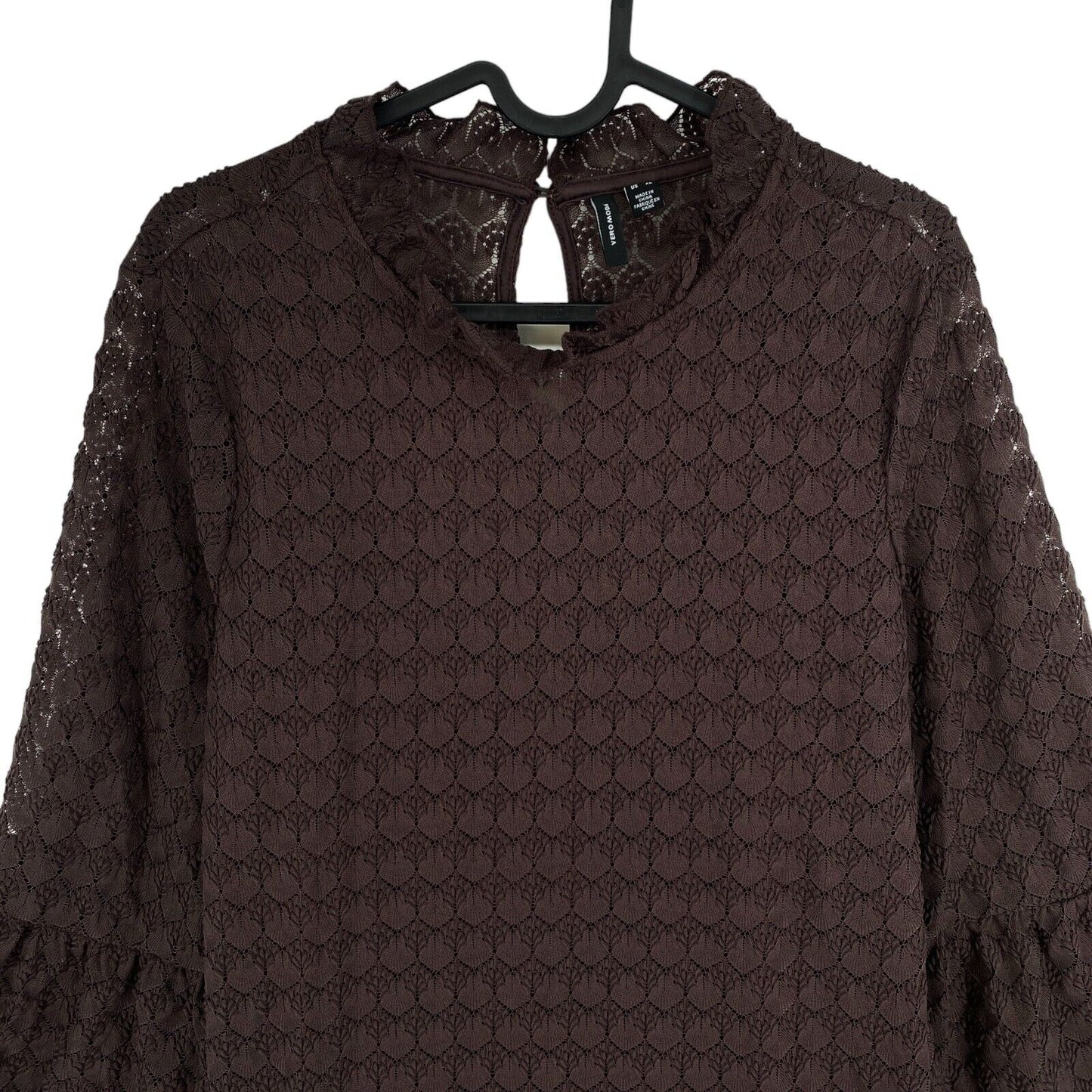 VERO MODA Women Brown 3/4 Sleeves Short Lace Dress Size XL