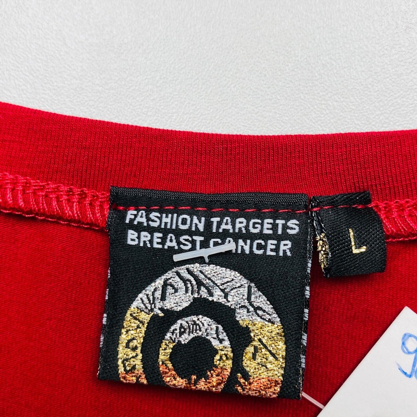 FASHION Targets CANCER DU SEIN Mélange de coton rouge T-shirt col rond Top Taille L