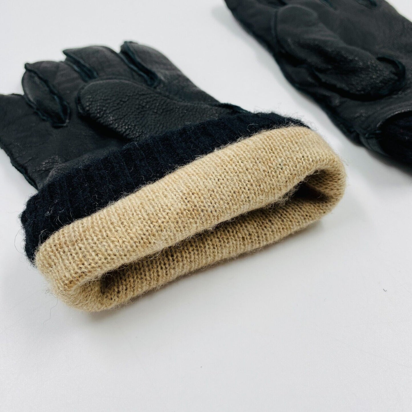 GANT Mens Black Leather Cashmere Wool Blend Lining Warm Gloves Size M