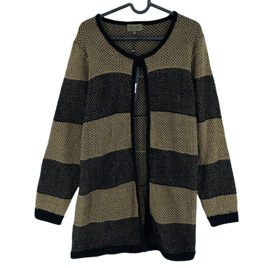 ZE-ZE CONCEPT Striped Brown Long Sleeve Round Neck Cardigan Jumper Size L