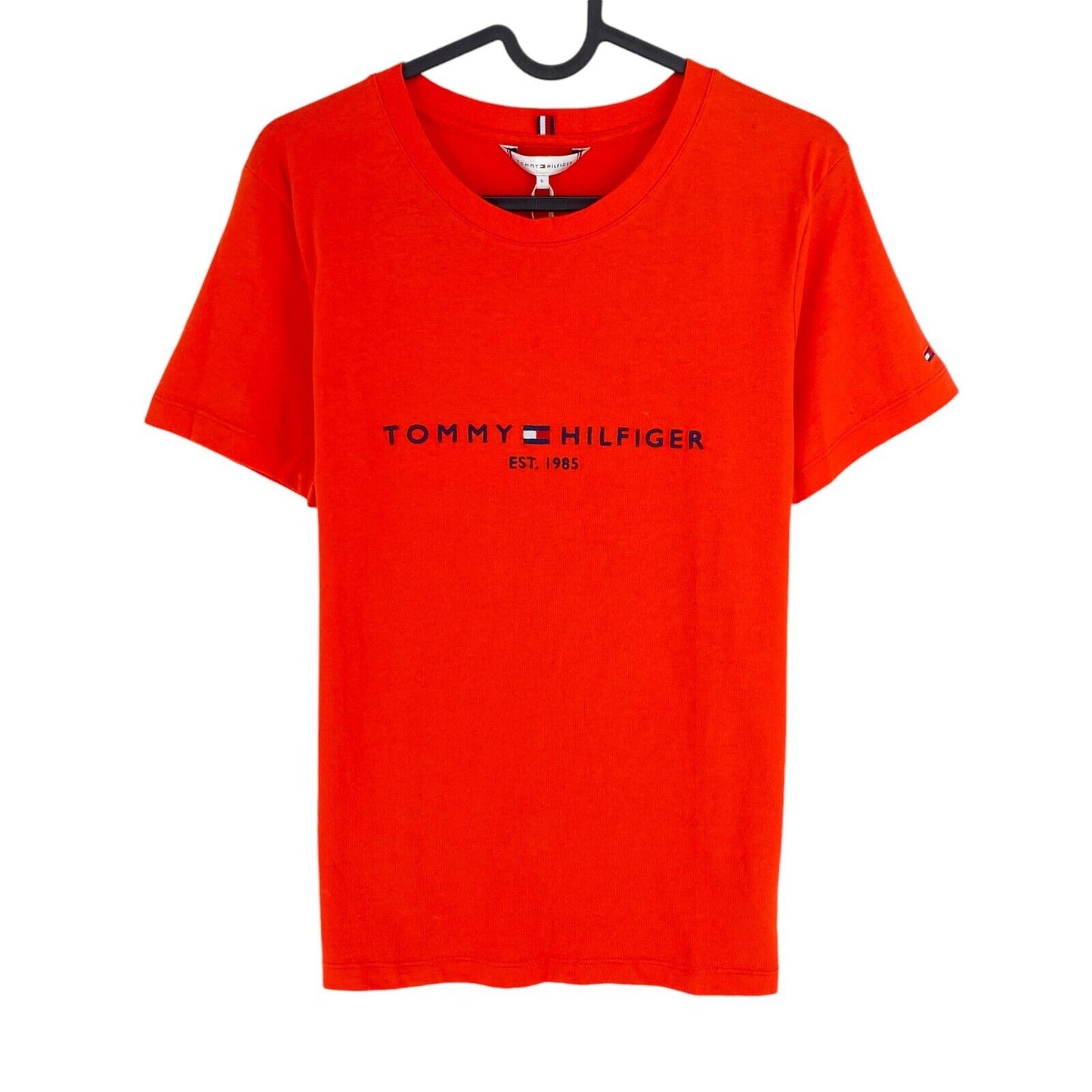 TOMMY HILFIGER JEANS Women Orange Logo Crew Neck Short Sleeve T Shirt Size S