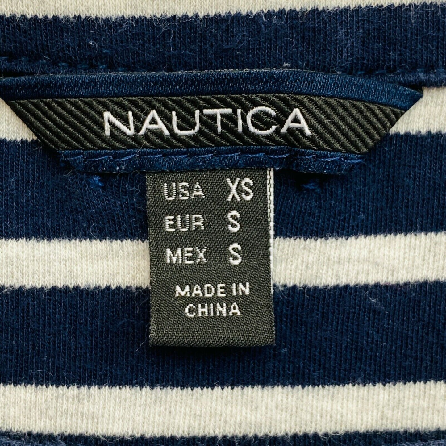 NAUTICA Navy Blue Striped Long Sleeves Crew Neck Blouse T Shirt Size S