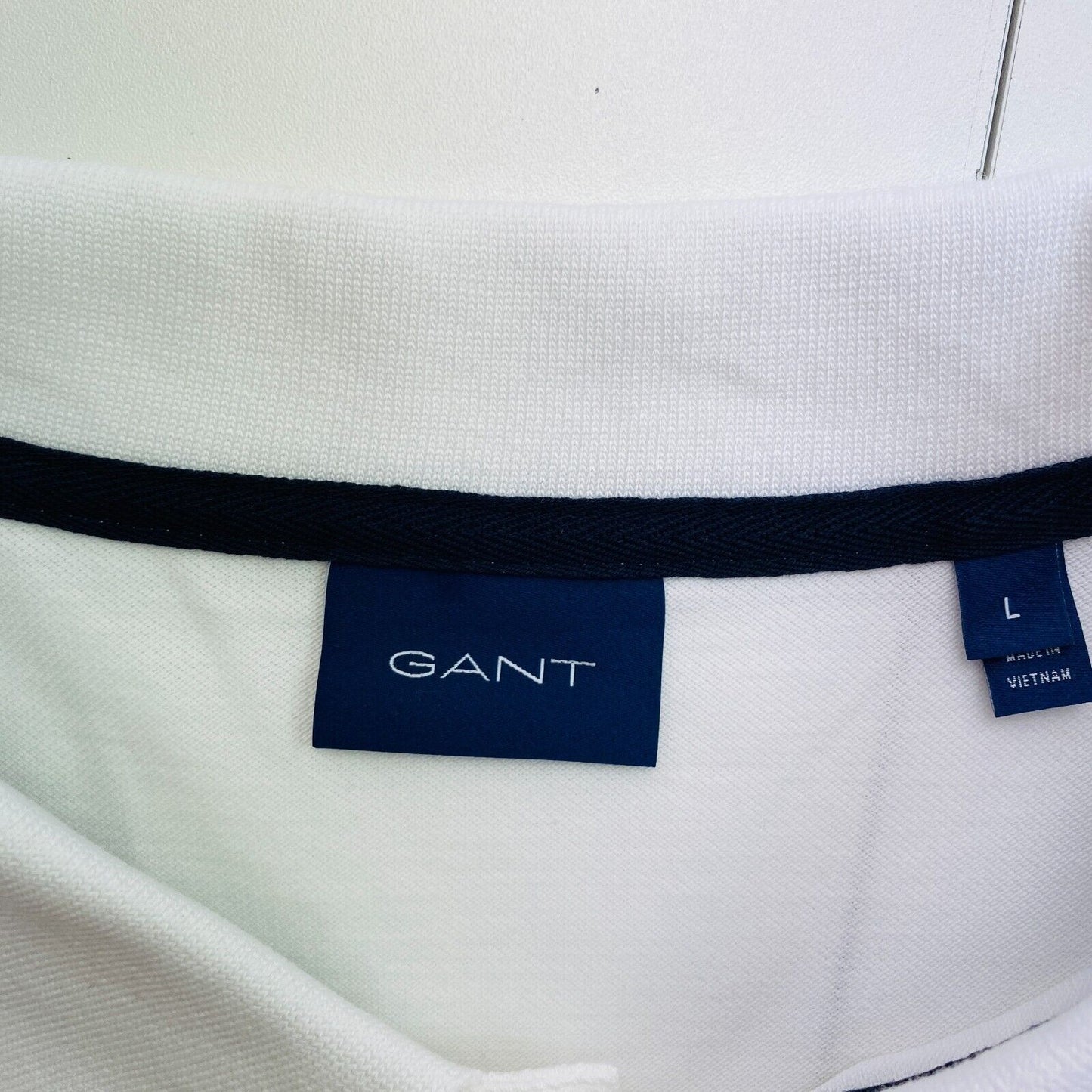 GANT Men White Contrast Tipping Pique Short Sleeves Polo Shirt Size L