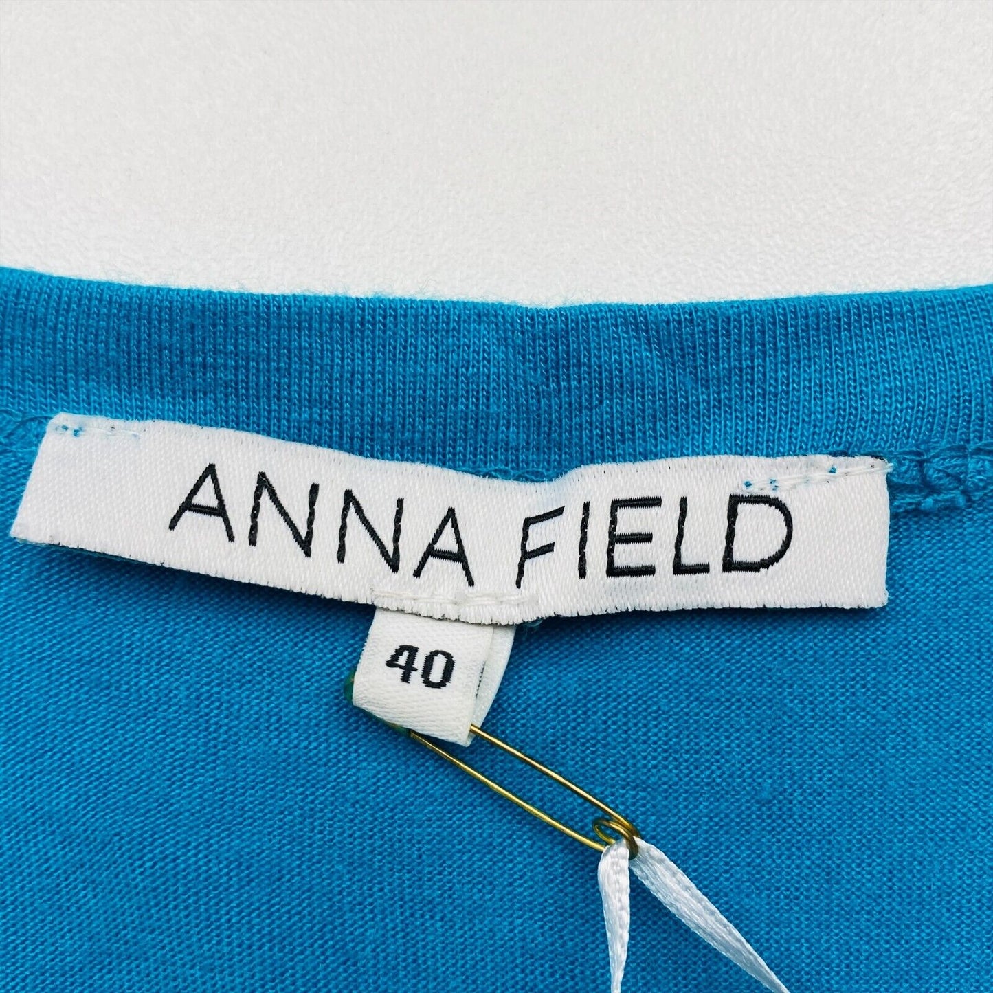 ANNA FIELD Blaues ärmelloses Jersey-Top mit tiefem V-Ausschnitt, Bluse, Größe EU 40, UK 12, US 10