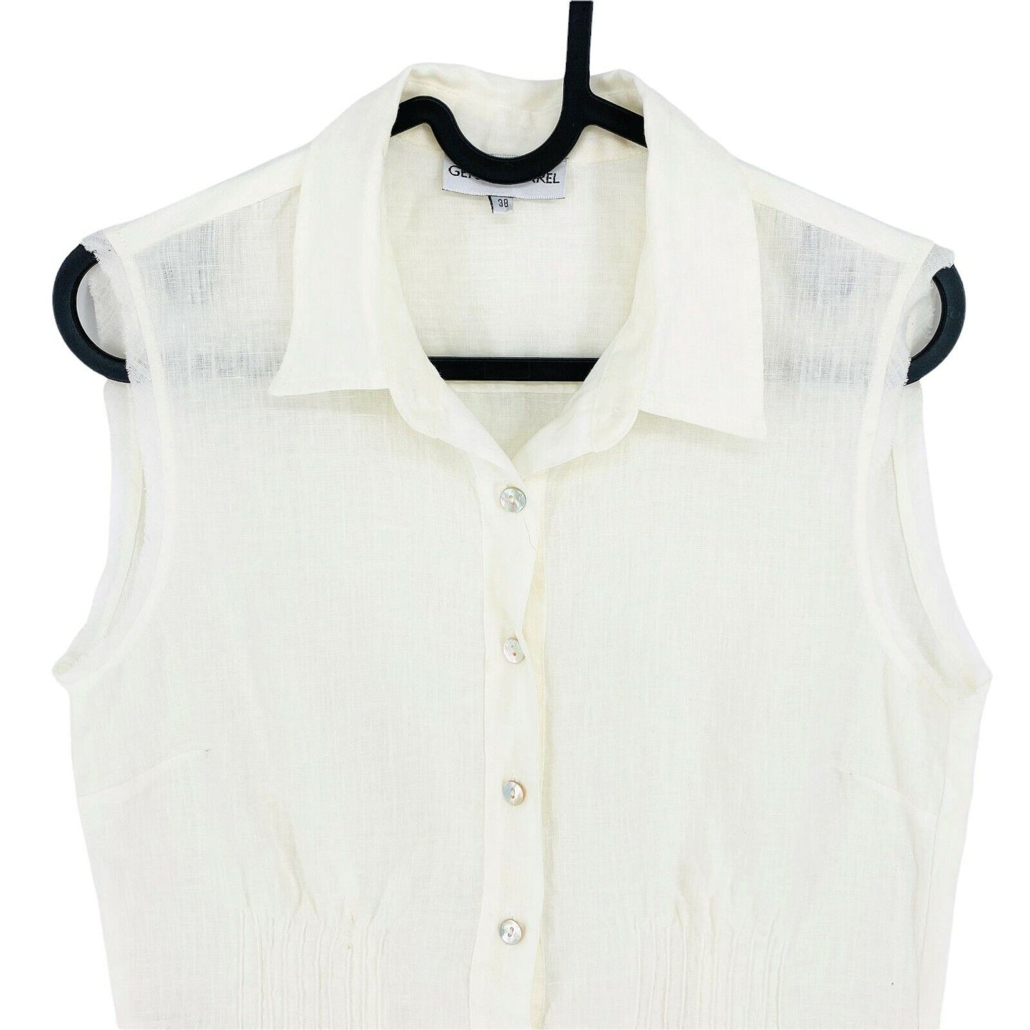 GERARD DAREL White Sleeveless 100% Linen Shirt Size EU 38 UK 10 US 8