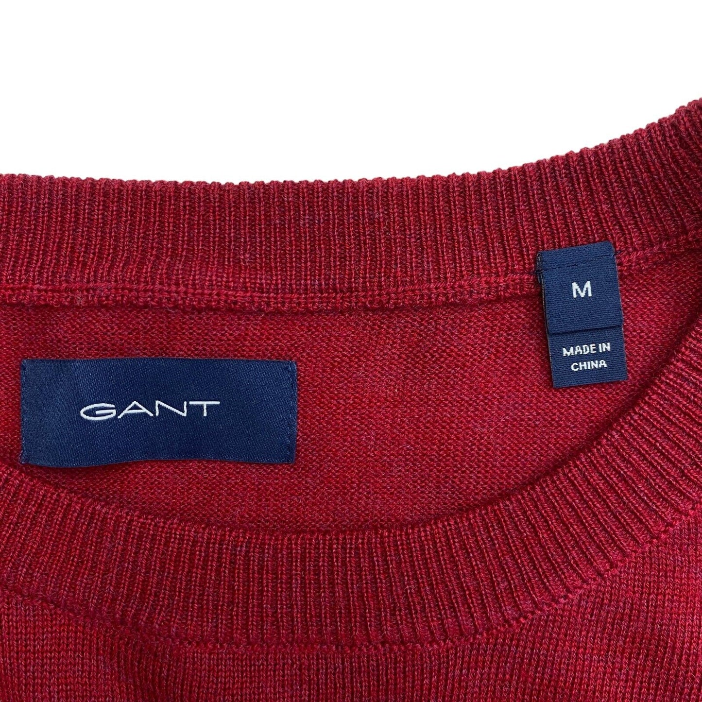 GANT Dunkelroter Pullover mit Rundhalsausschnitt, 100 % Wolle, Größe M