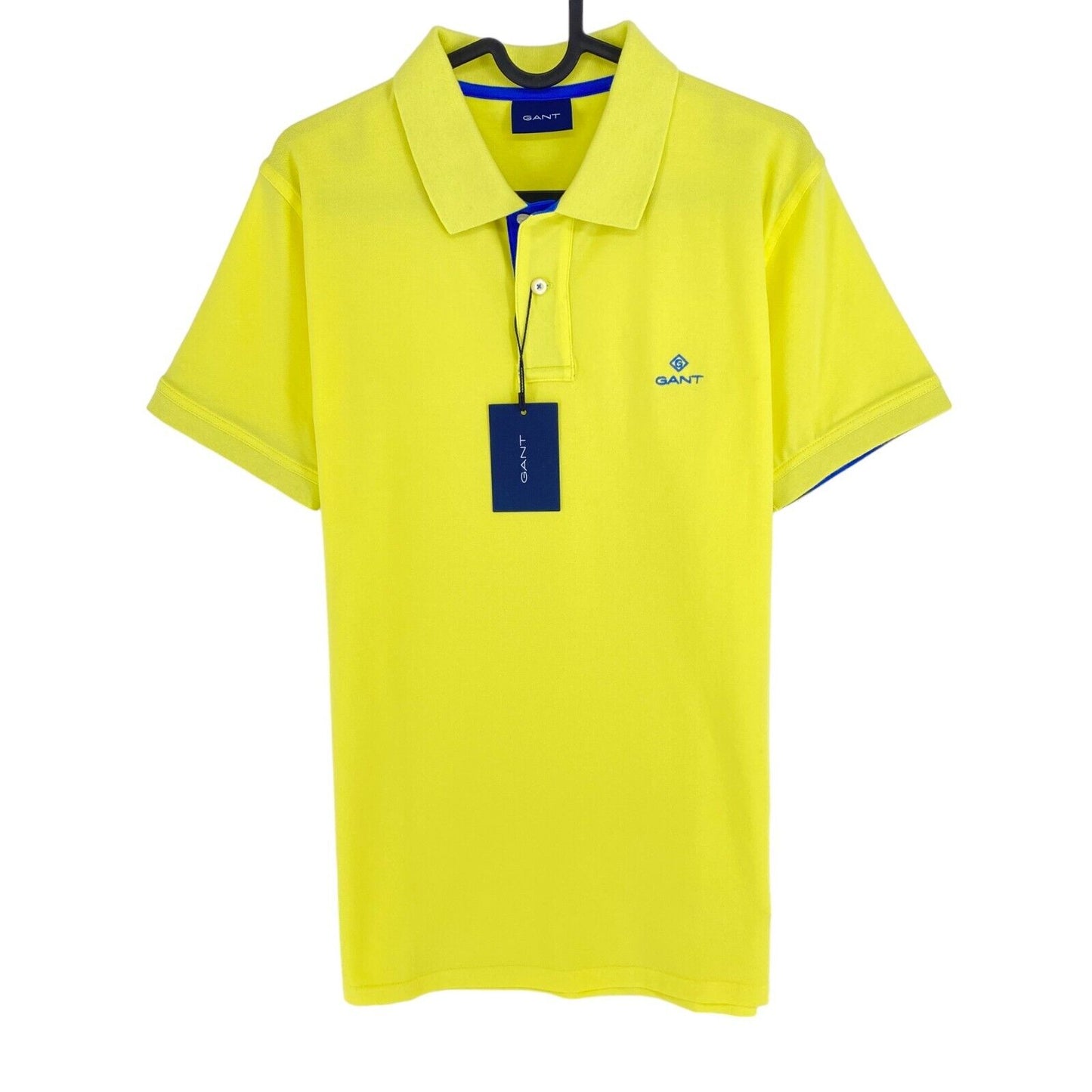 GANT Men Yellow Contrast Collar Pique Rugger Short Sleeve Polo Shirt Size M