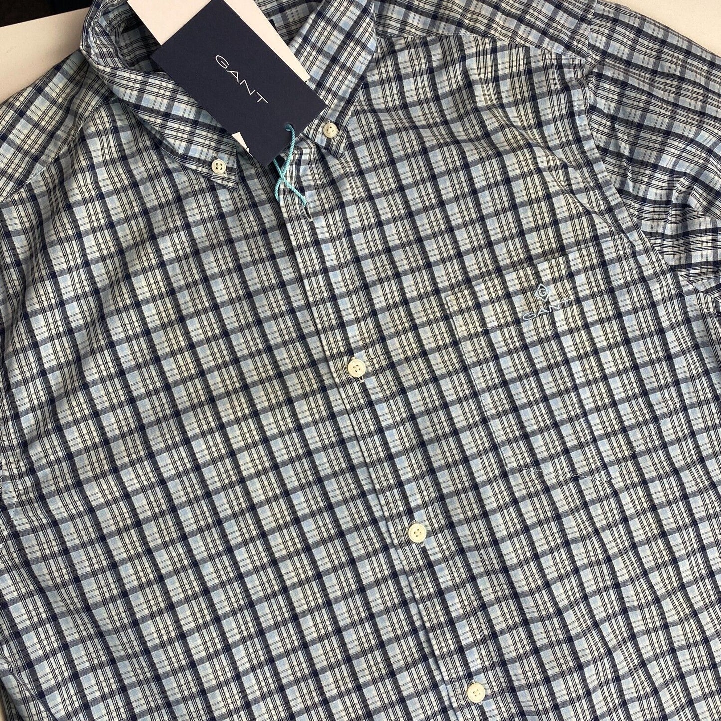 GANT Blue Tech Prep Indigo Check Regular Fit Shirt Size S 37/38 15