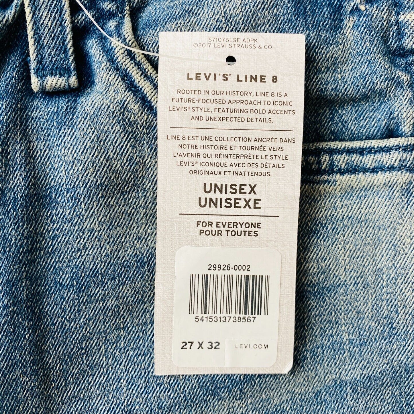 Levi's LINE 8 Unisex Blue Stretch Slim Fit Jeans W27 L32