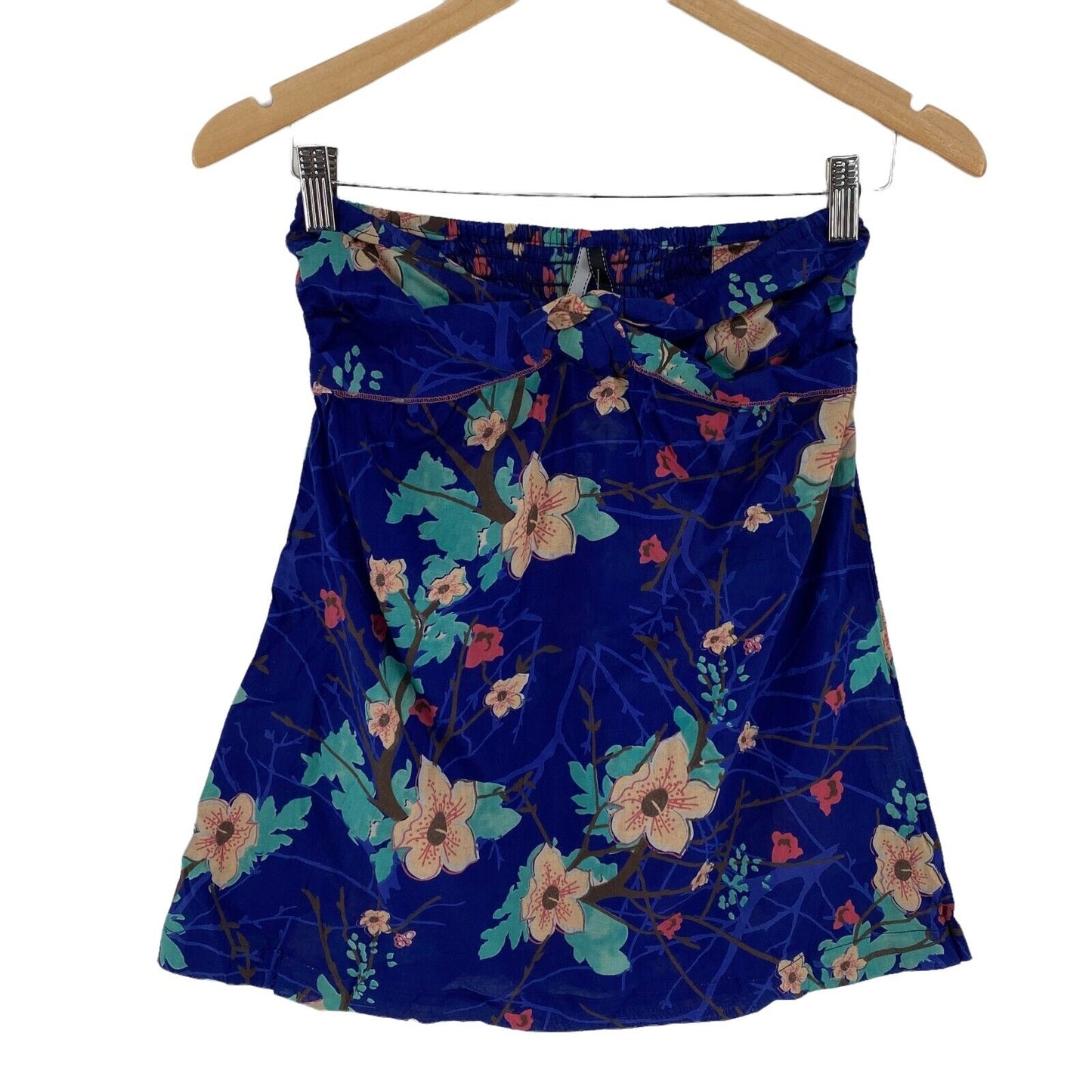 Stradivarius Floral Navy Blue 100% Cotton Sleeveless Strapless Top Blouse Size S