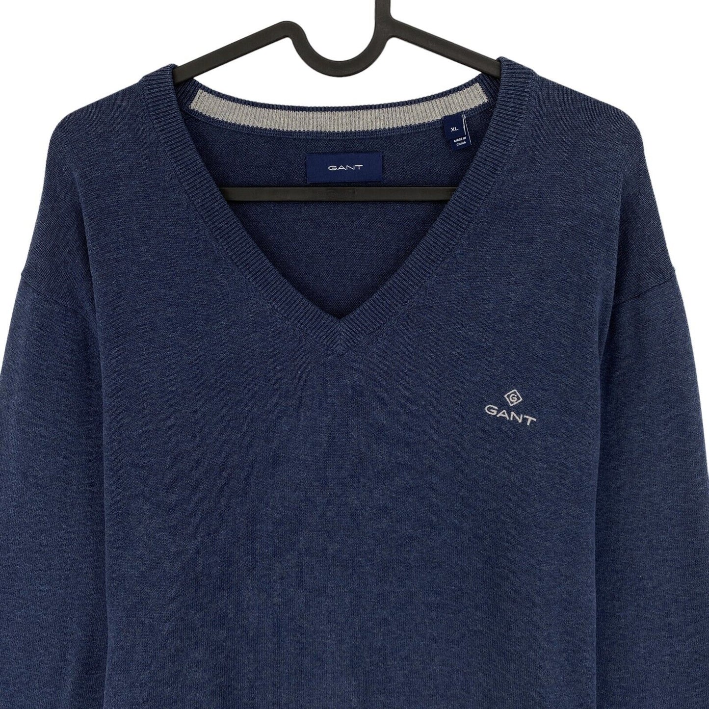 GANT Navy Blue 100% Cotton V Neck Sweater Jumper Size XL