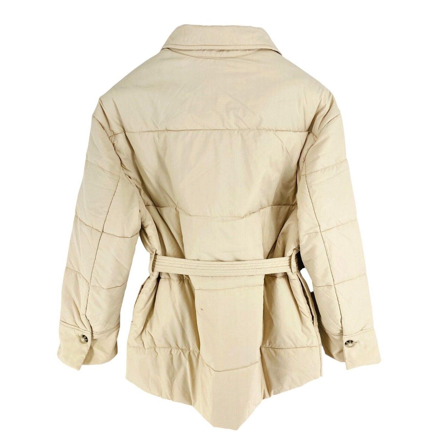 PROMOD Women Beige Padded Belted Quilted Jacket Coat Size EU 40 UK 12 US 8