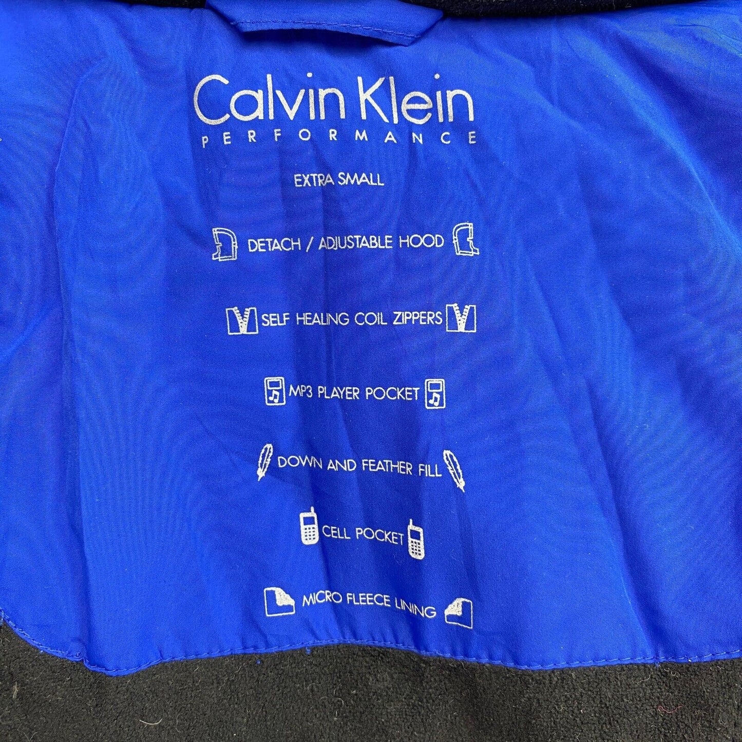 Calvin Klein Daunen-Puffermantel, blau, mit Kapuze, Größe XS