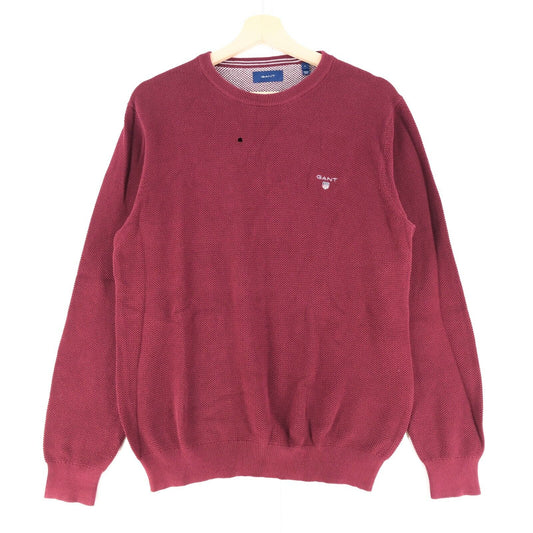 GANT Cherry Red Crew Neck 100% Coton Jumper Pull Taille L