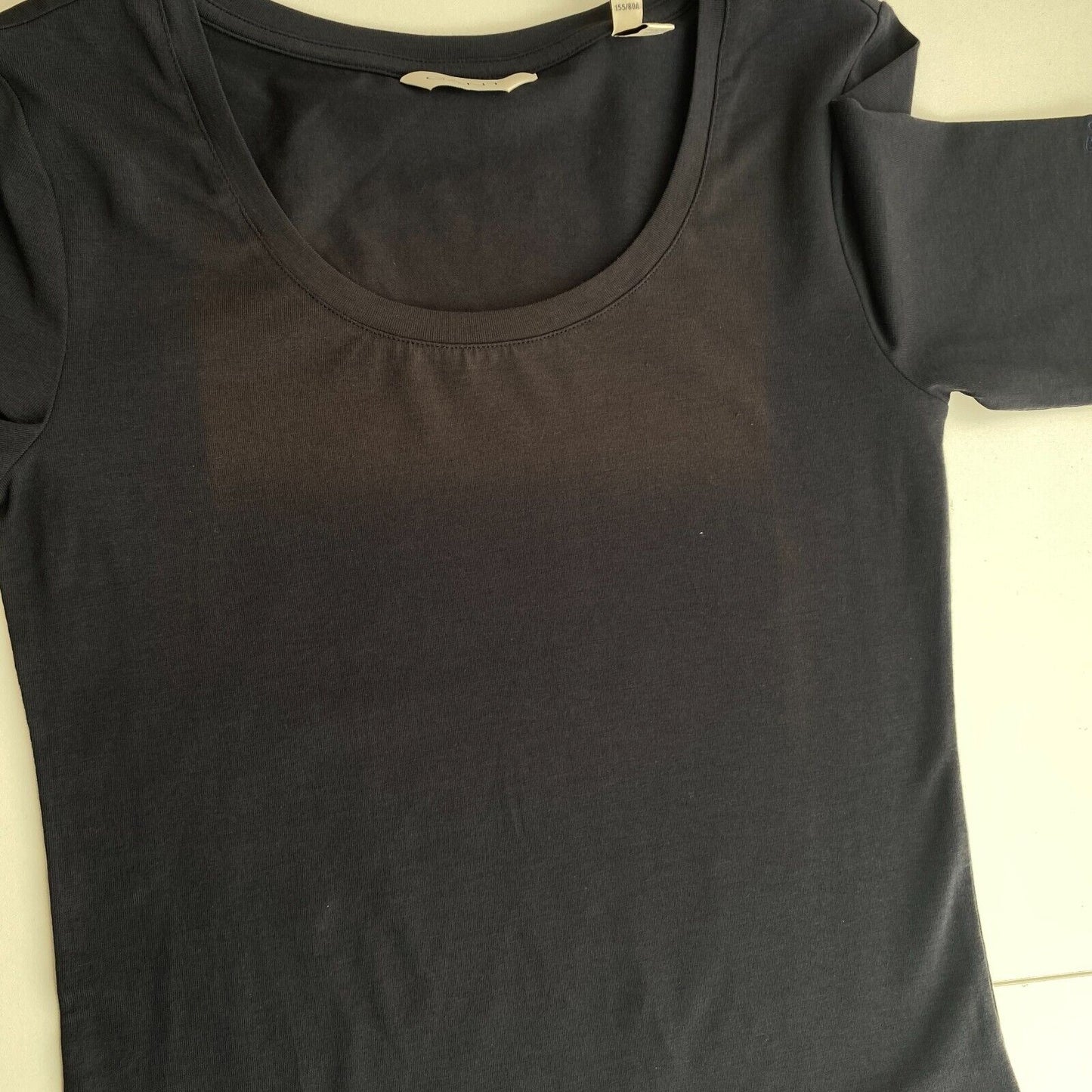 GANT Women Navy Blue Slim COT/ELA Scoop Neck SS T Shirt Size XS