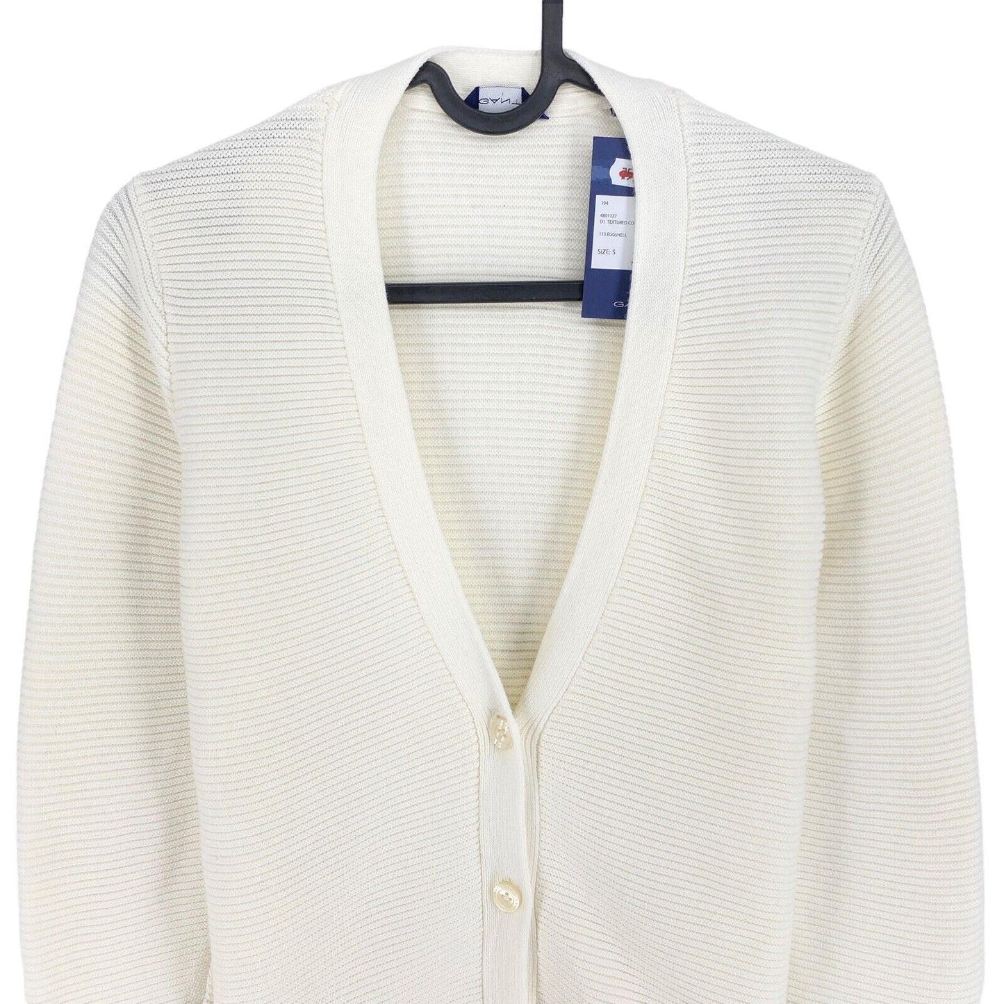 GANT White Textured Cotton Cardigan V Neck Sweater Jumper Size S