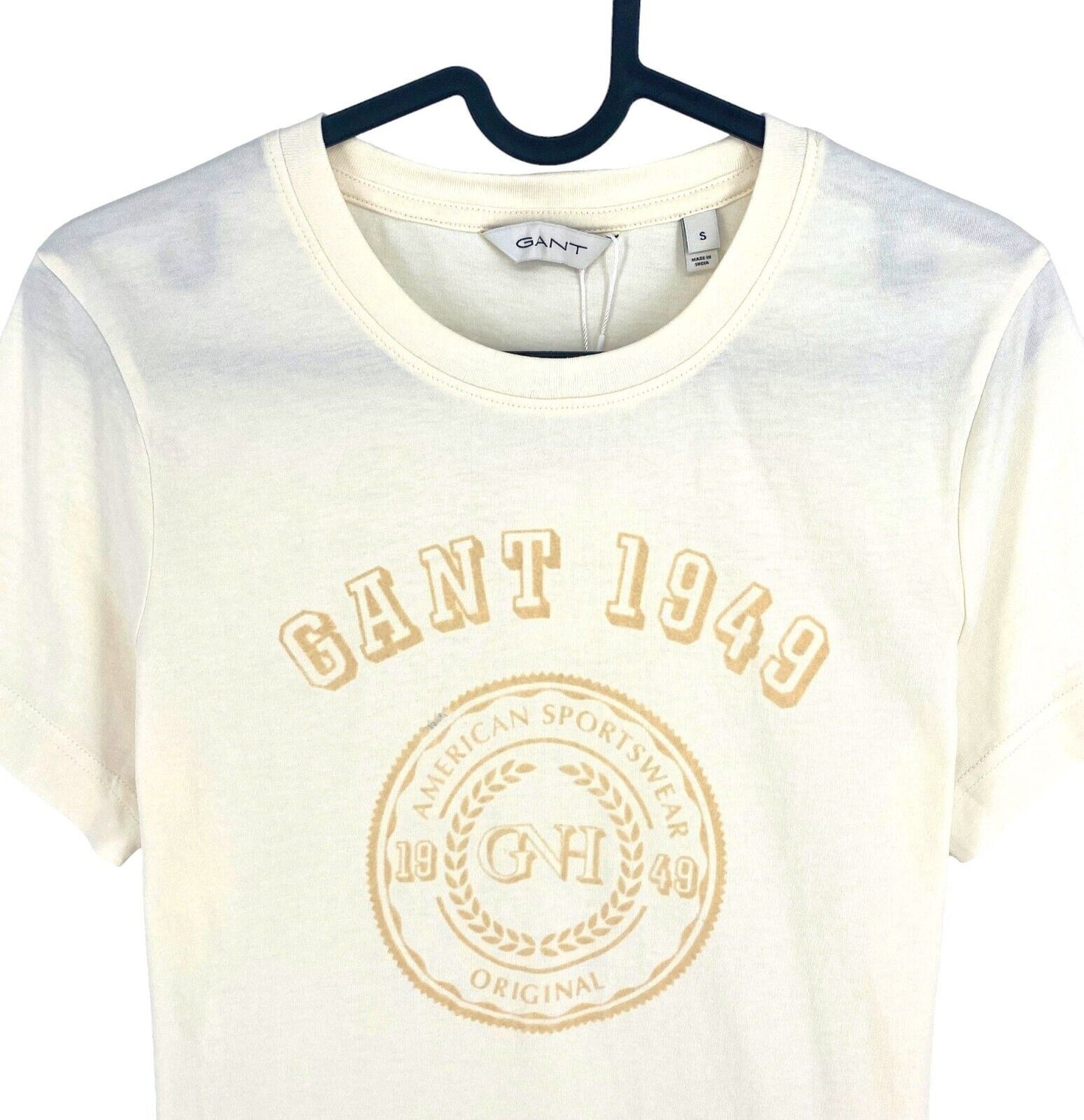 GANT Women Beige Reg Tonal  Graphic Crew Neck Short Sleeves T Shirt Size S