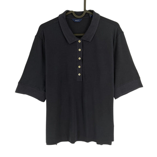 GANT Women Navy Blue Detail Collar Short Sleeves Polo Shirt Size XL