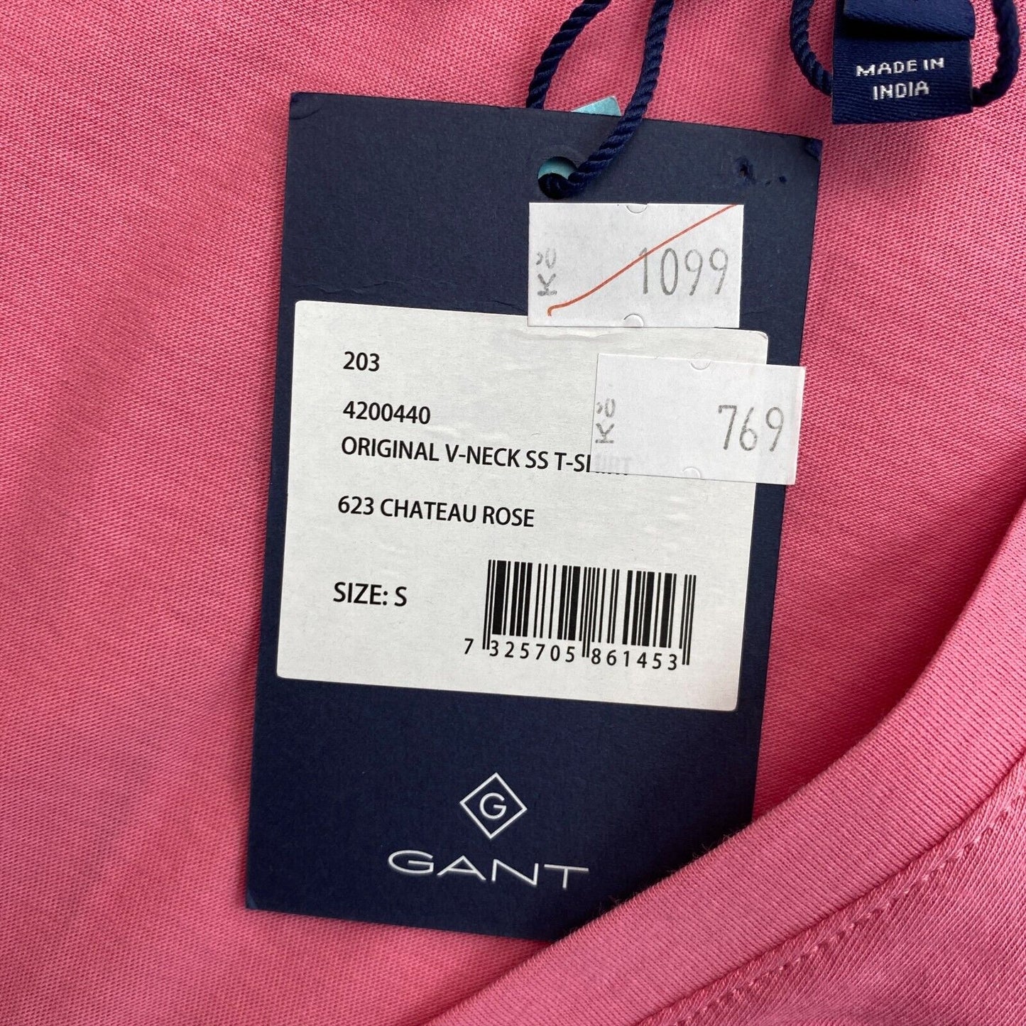 GANT Pink Original V Neck T Shirt Size S