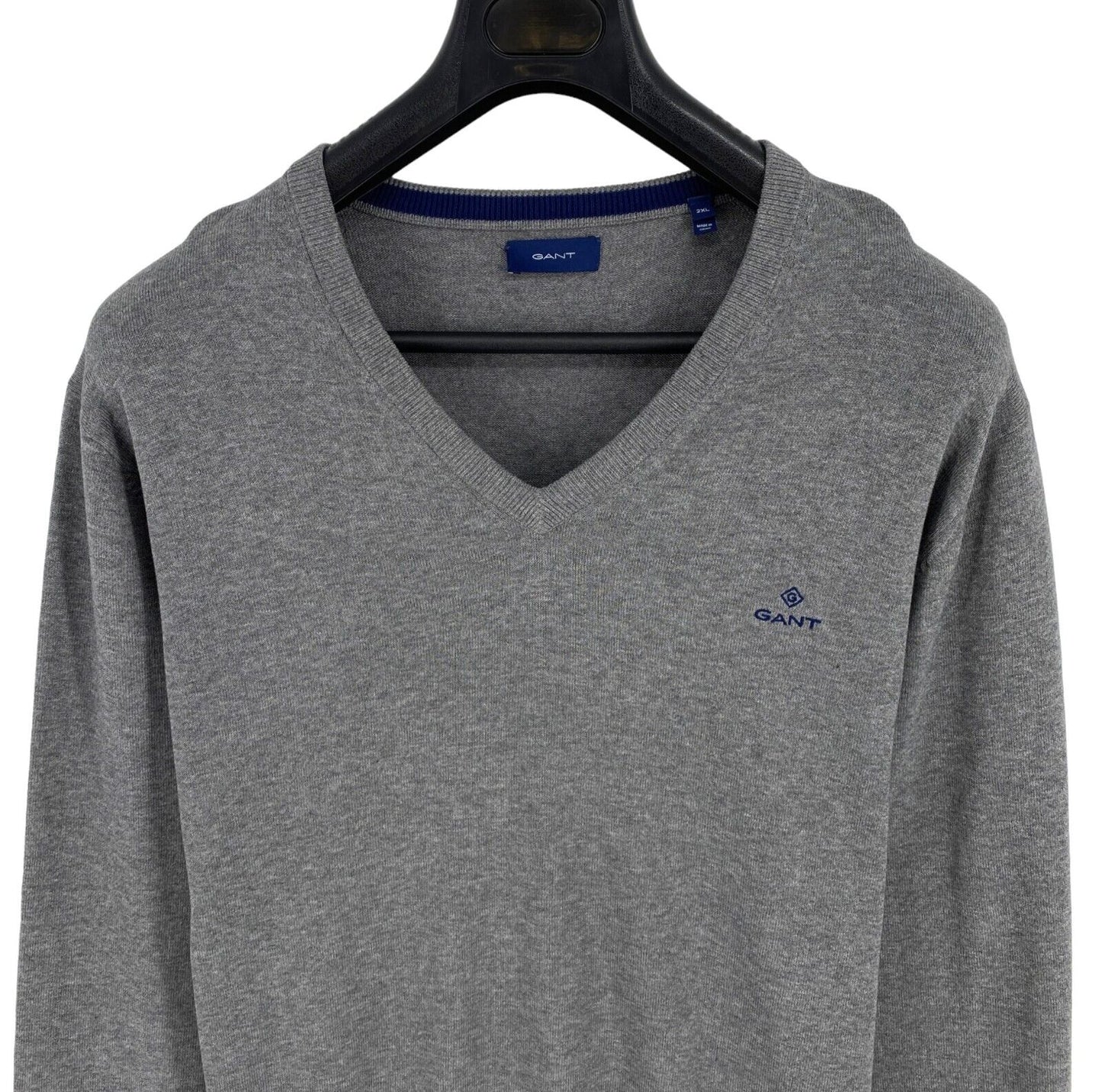 GANT Grey Classic Cotton V Neck Sweater Pullover Size 2XL