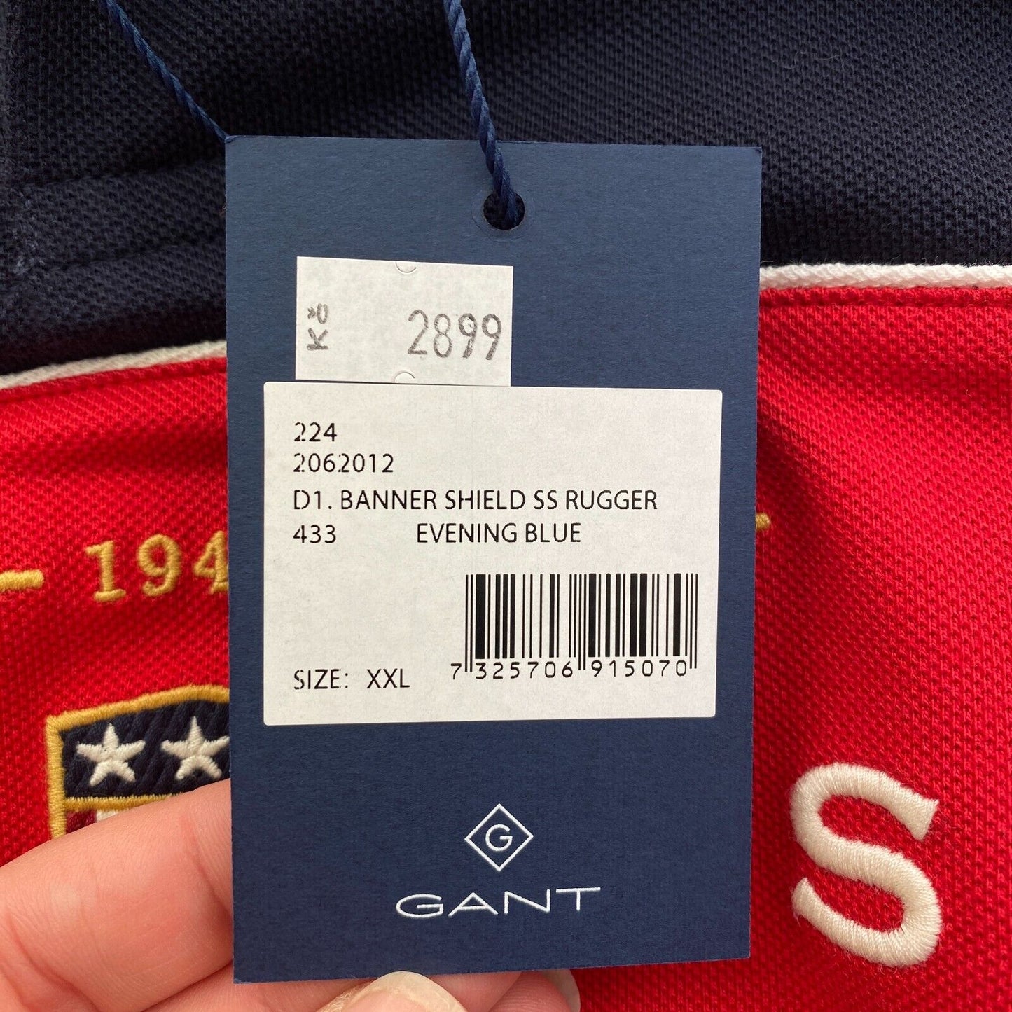 GANT Men Navy Blue Banner Shield Rugger Short Sleeve Polo Shirt Size 2XL