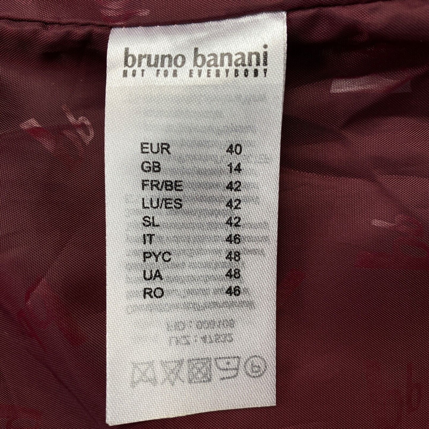 BRUNO BANANI Burgundy Red Wool Blend Over Coat Jacket Size EU 40 UK 14 US 10