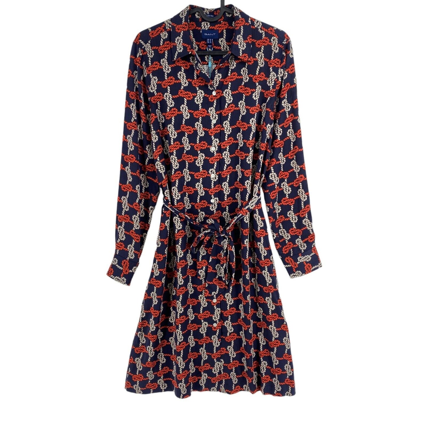 GANT Navy Blue Pure Prep Knot Print Long Sleeve Shirt Dress Size EU 36 UK 8 US 6