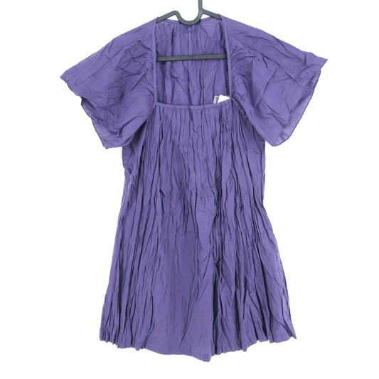 SISLEY Purple Square Neck Crumpled Dress Size XS S