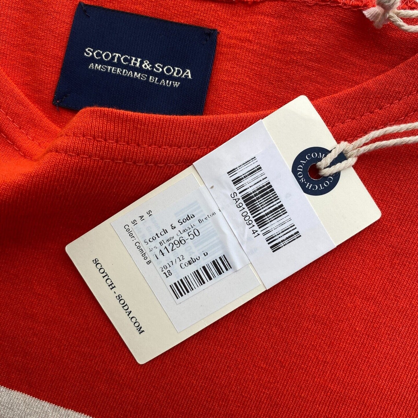 SCOTCH &amp; SODA Rot gestreifter Pullover mit Rundhalsausschnitt und Tasche, Größe M